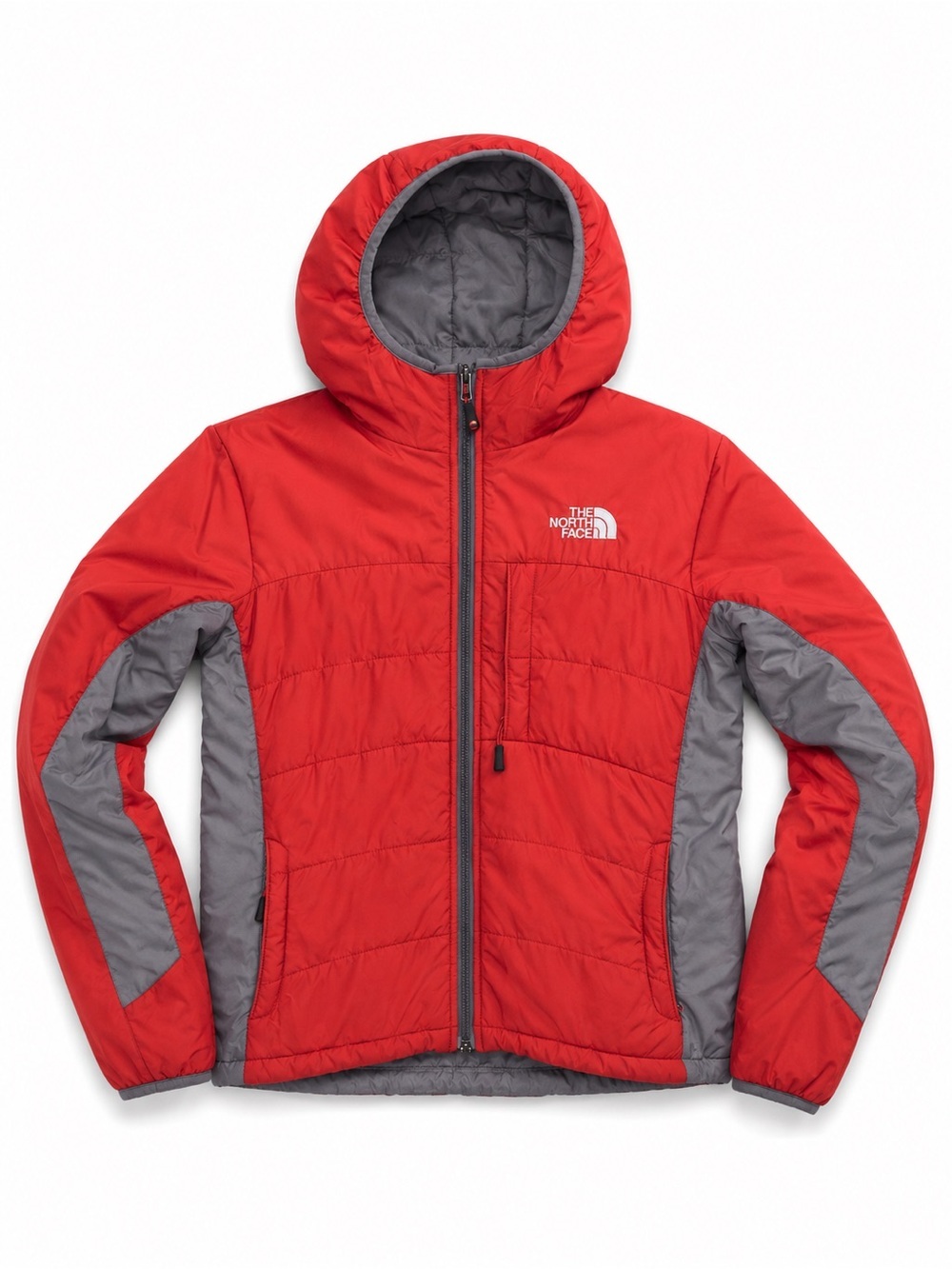 The North Face Summit Series Primaloft Hooded Jacket Womens S Red Grey Puffer
